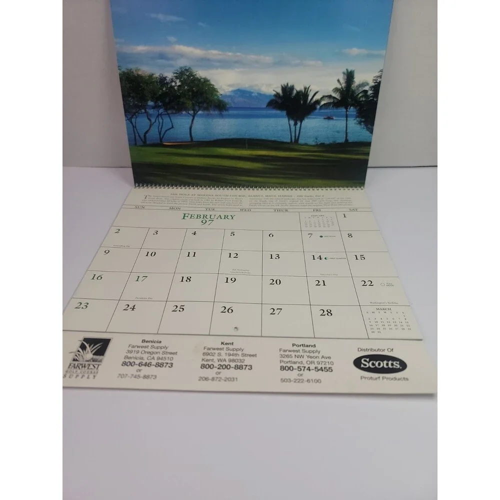 Vintage 1997 Golf Appointment Calendar Farwest Supply Scotts Golf Courses Spiral